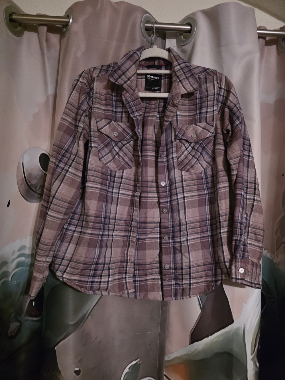 Marmot Plaid Button-Up Shirt in Mauve and Navy